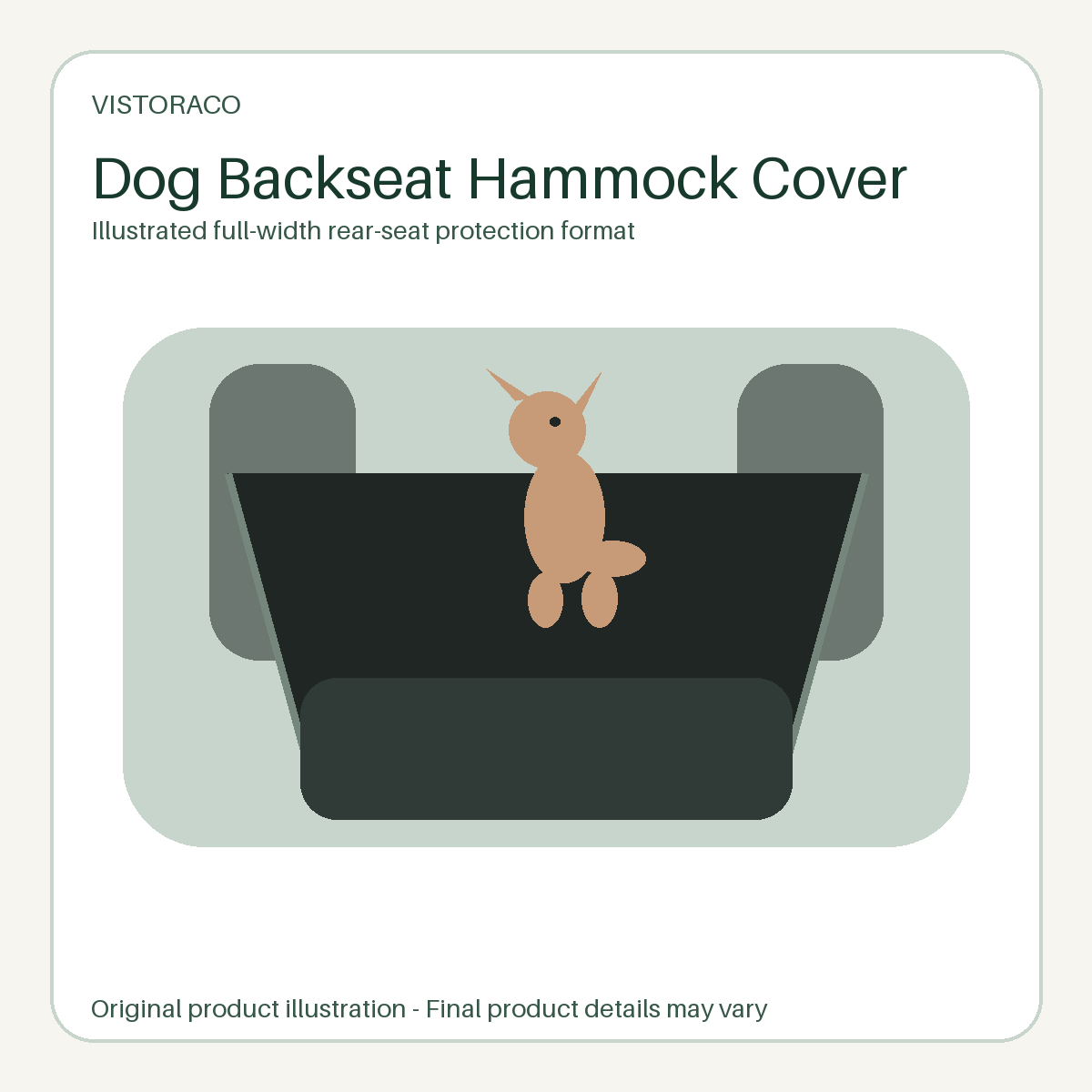 VistoraCo illustration of a dog backseat hammock cover format