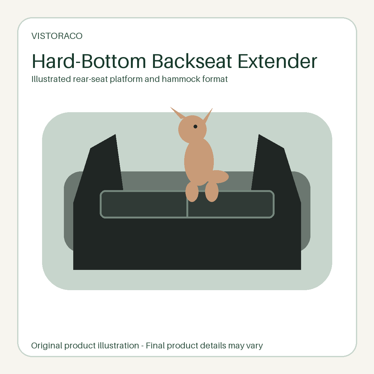 VistoraCo illustration of a hard-bottom dog backseat extender format